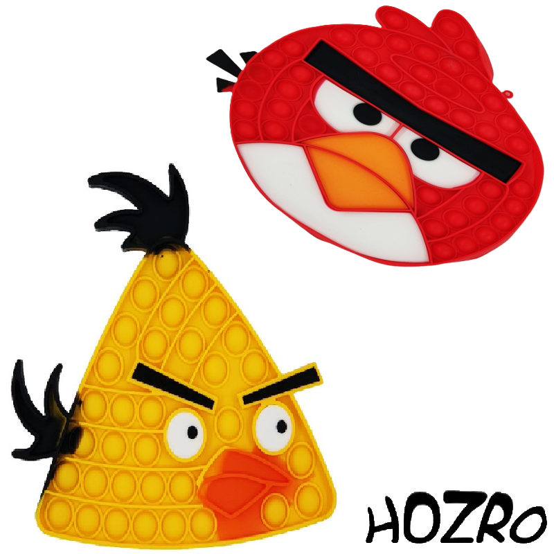 Jucarie Senzoriala HOZRO, Antistres Pop It Now and Flip It, Push Bubble, 21 x 21 cm, Model Angry Birds, Galben HOZRO