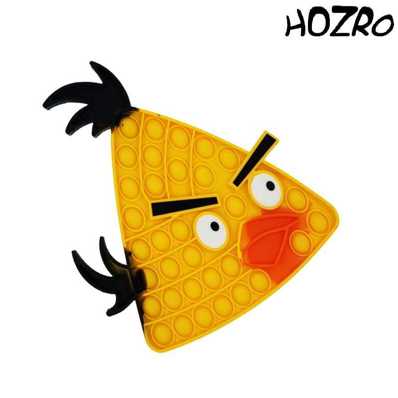 Jucarie Senzoriala HOZRO, Antistres Pop It Now and Flip It, Push Bubble, 21 x 21 cm, Model Angry Birds, Galben HOZRO