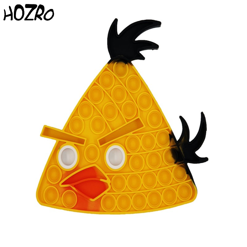 Jucarie Senzoriala HOZRO, Antistres Pop It Now and Flip It, Push Bubble, 21 x 21 cm, Model Angry Birds, Galben HOZRO