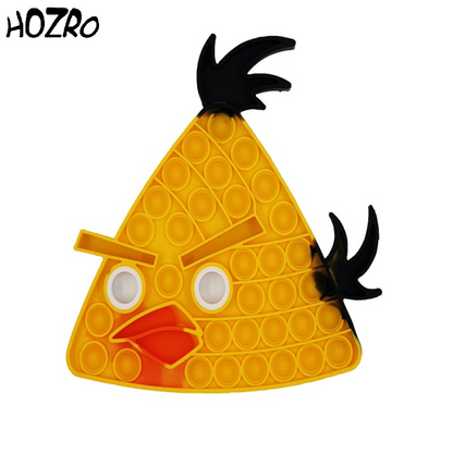 Jucarie Senzoriala HOZRO, Antistres Pop It Now and Flip It, Push Bubble, 21 x 21 cm, Model Angry Birds, Galben HOZRO