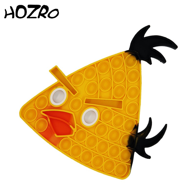 Jucarie Senzoriala HOZRO, Antistres Pop It Now and Flip It, Push Bubble, 21 x 21 cm, Model Angry Birds, Galben HOZRO