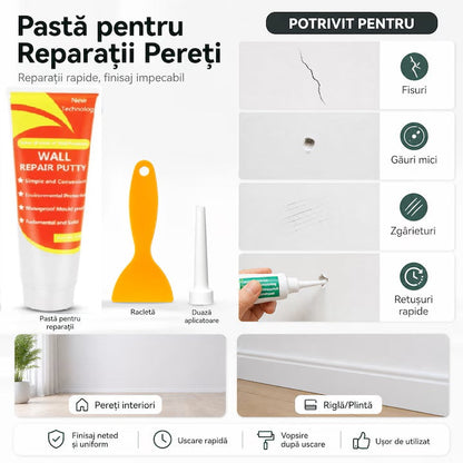 Pasta pentru reparat pereti HOZRO, cu plasture pentru gips-carton, auto-adeziv, cu spatula, alb HOZRO