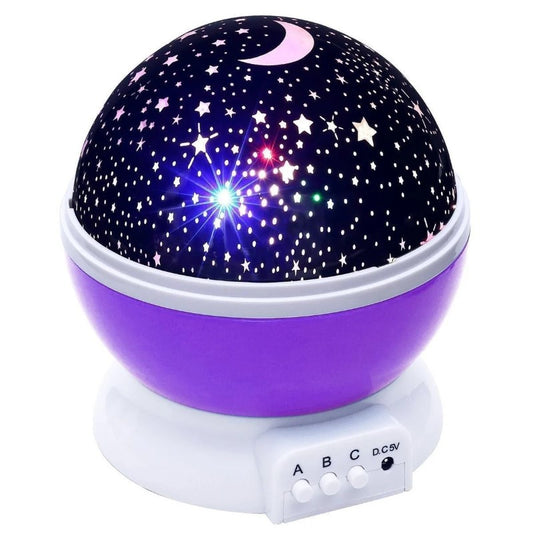 Lampă HOZRO, de Veghe Star Master, Proiector cu Stele și Lună, Culoare Mov – Efect Romantic și Relaxant, Ideală pentru Dormitorul Copiilor sau Atmosferă de Noapte, Alimentare USB sau Baterii
