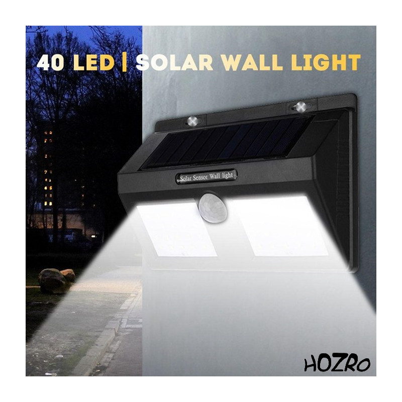 Lampa Solara Exterioara HOZRO, Model 1626B, 40 Led-uri SMD, Senzor Miscare, 2 Moduri Iluminare, Montare Perete, Senzor PIR, ABS HOZRO