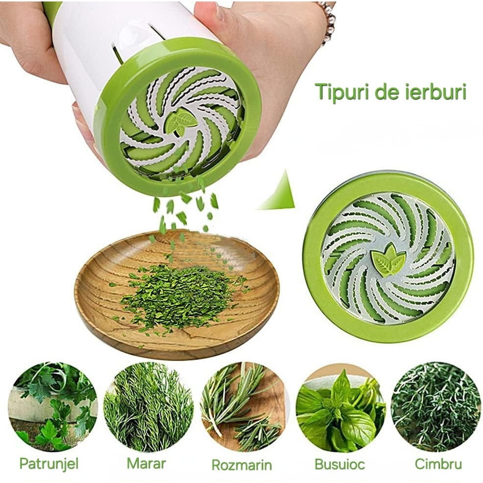 Rășniță Manuală pentru Ierburi Aromatice și Verdețuri HOZRO, Calitate Premium, 6 Lame Ascuțite din Oțel Inoxidabil, Design Ergonomic, pentru Pătrunjel, Mărar, Busuioc sau Mentă, Verde/Alb HOZRO