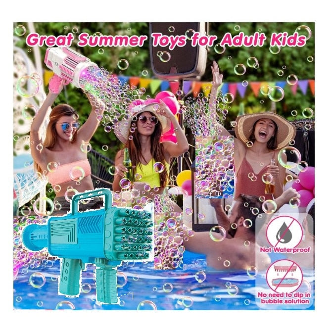 Pistol pentru facut baloane de sapun, 34 de gauri, baloane colorate, recipient si liquid inclus, jucarie de vara pentru activitati in aer liber, 24 cm x 13 cm, albastru deschis, Ideală pentru Copii și Petreceri HOZRO