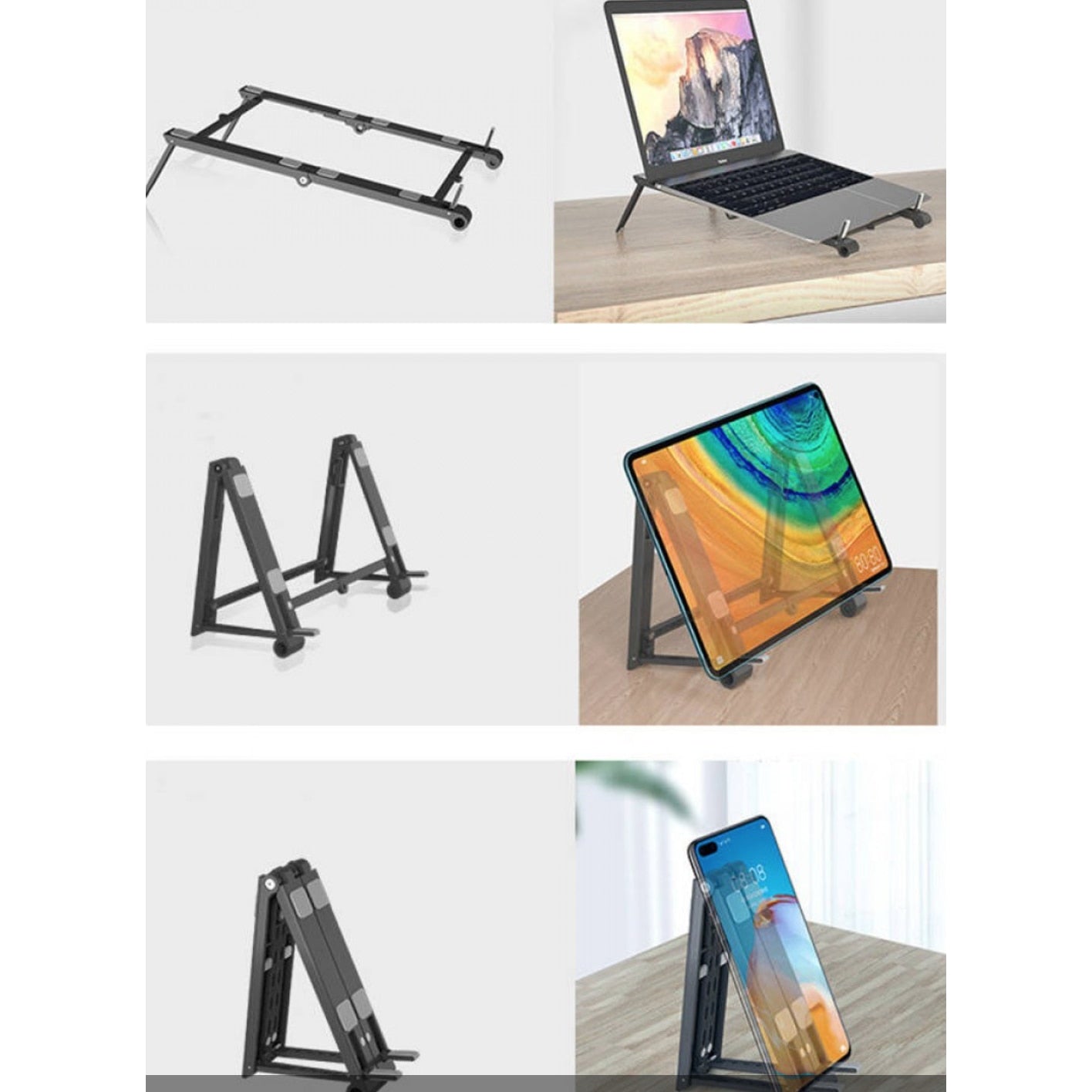 Suport laptop/tableta/telefon 3n1, HOZRO, ABS, Pliabil, suporta max. 4kg, 14.1x3 cm, Negru BESTSELLS