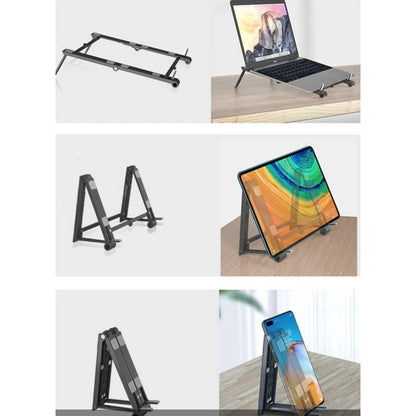 Suport laptop/tableta/telefon 3n1, HOZRO, ABS, Pliabil, suporta max. 4kg, 14.1x3 cm, Negru BESTSELLS