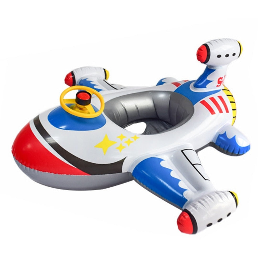 Colac de inot gonflabil pentru copii Hozro®, model avion cu volan si claxon, multicolor, 1–4 ani, material durabil HOZRO