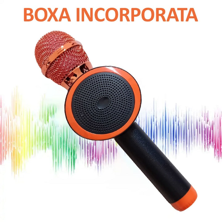 Microfon karaoke Disco V-11 Hozro, fara fir, cu Radio si Recorder, wireless sistem, profesional cu boxe si Bluetooth 4.1 HOZRO