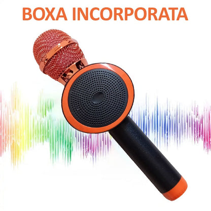 Microfon karaoke Disco V-11 Hozro, fara fir, cu Radio si Recorder, wireless sistem, profesional cu boxe si Bluetooth 4.1 HOZRO