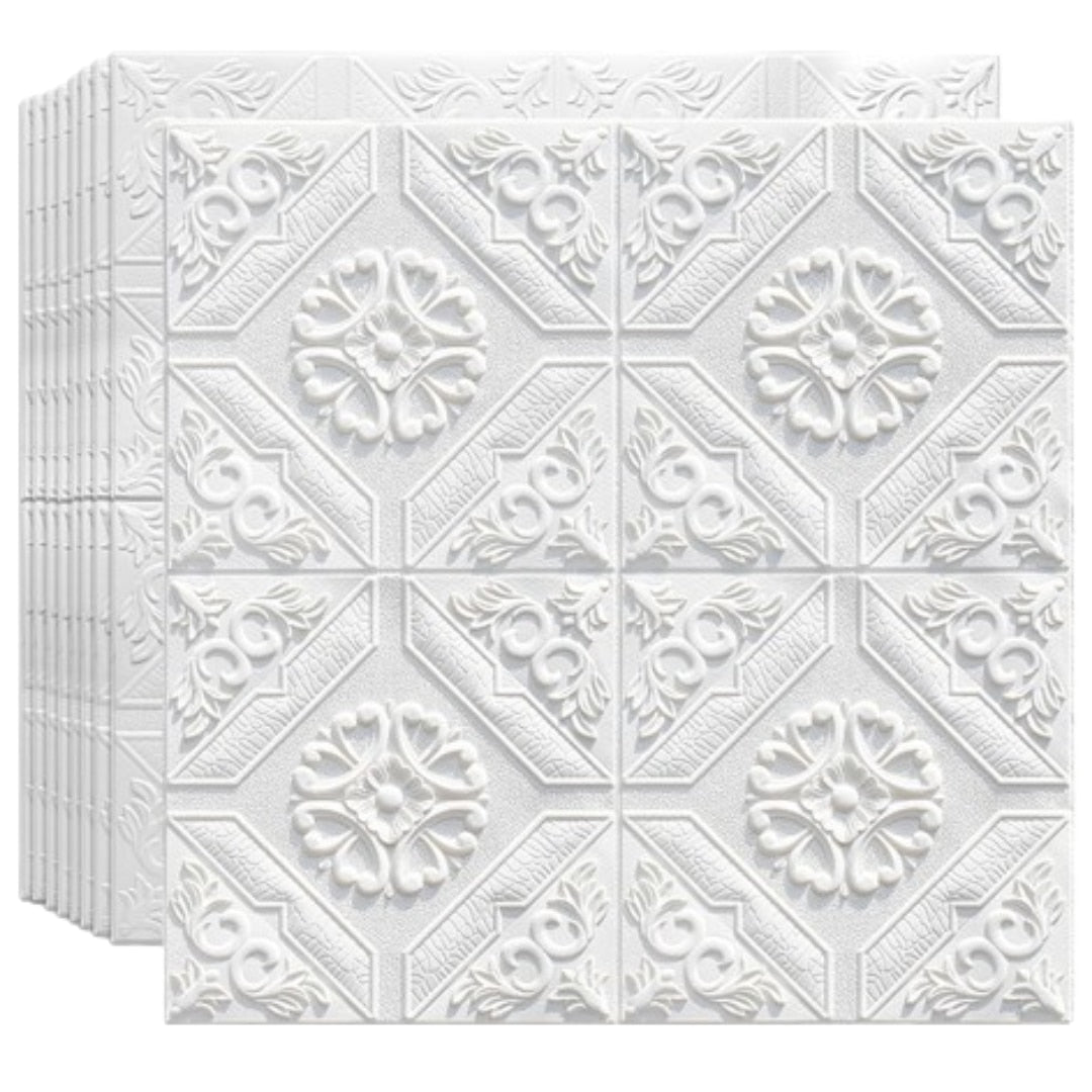 Tapet 3D autoadeziv HOZRO, Model Placa Romburi, perete/tavan, waterproof, usor de montat, design modern, 70x70 cm, alb, TAPET 9 HOZRO