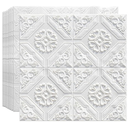 Tapet 3D autoadeziv HOZRO, Model Placa Romburi, perete/tavan, waterproof, usor de montat, design modern, 70x70 cm, alb, TAPET 9 HOZRO