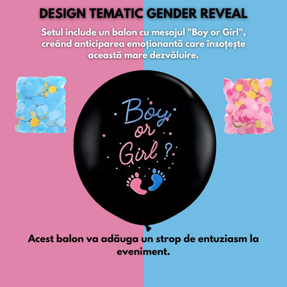 Set 2 baloane Gender Reveal, fetita sau baietel, Balon 90 cm, si 75 baloane 30 cm, roz, transparent, bleu, alb, HOZRO BESTSELLS