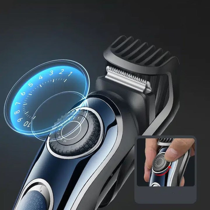 Aparat de tuns HOZRO barba, par si par corp fara fir 10 in 1 reglabil, Geemy Professional Hair Trimmer GM-6675, 45 minute runtime, Lame inox, Pieptane ajustabil 1-10mm, Lame cu ascutire automata, Acumulator 600mAh LI-ION Battery, Albastru BESTSELLS