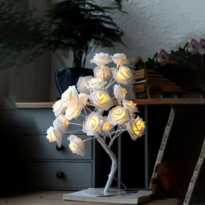 Pomisor decorativ de Craciun Hozro®, Veioza tip copacel cu Trandafiri, 36 LED-uri, Inaltime 40 cm, Alb HOZRO