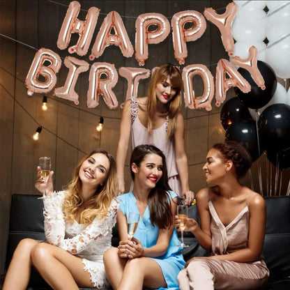 Set Baloane Folie „Happy Birthday”, 43 cm – Decor Elegant pentru Petreceri Aniversare, Evenimente, Fete, Femei, Fetițe, cu Litere Mari, Refolosibile, Ușor de Umflat și Montat (Copy) HOZRO