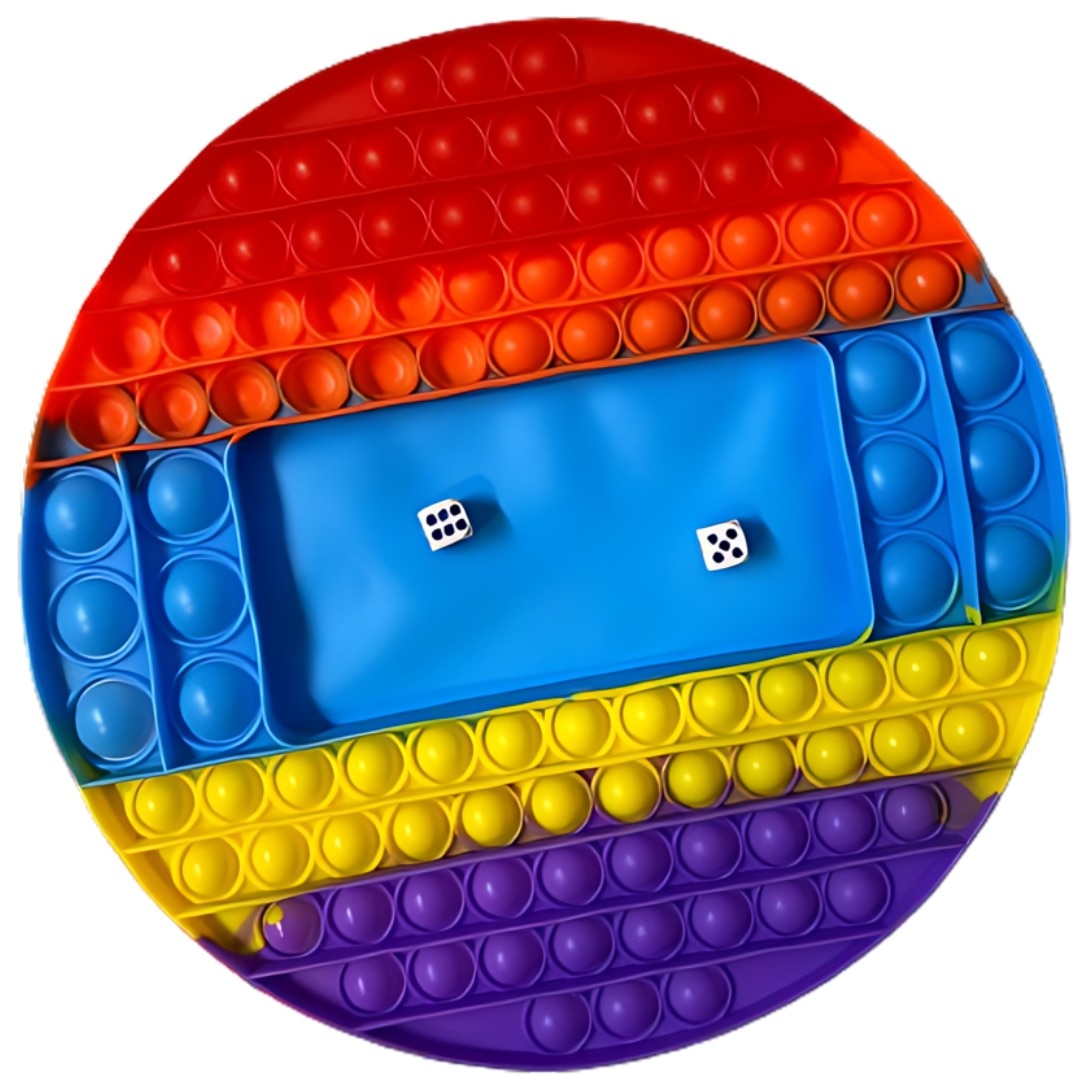 Joc interactiv HOZRO, din silicon moale cu zaruri – Pop It Now rotund, antistres, multicolor, 27 cm HOZRO