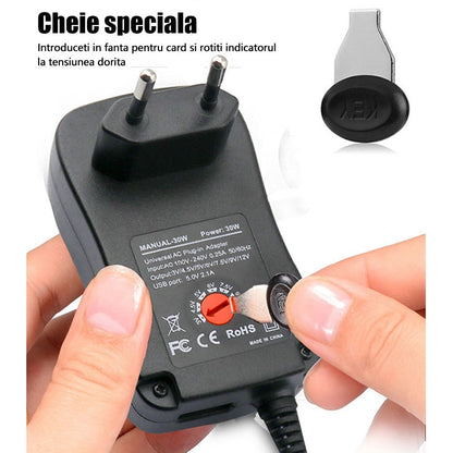 Alimentator Universal Reglabil Hozro | Multi-Tensiune 3V - 12V (30W), cu 6 Conectori Interconectabili HOZRO