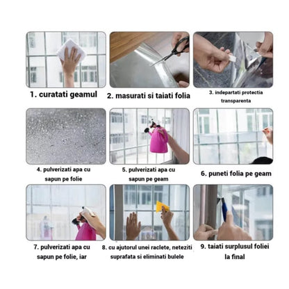 Folie Reflexiva Hozro pentru Geamuri Termopan, Efect de Oglinda, Protectie Solara UV, Argintie, 60 x 300 cm HOZRO