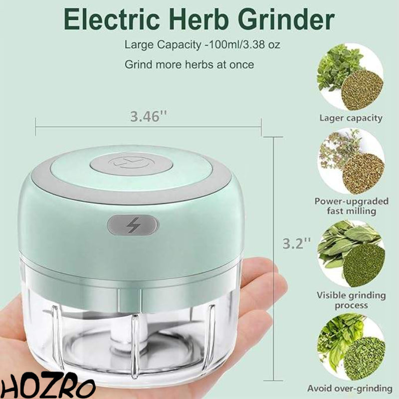 Mini Chopper Electric HOZRO, Verde, Reincarcabil prin USB, Lame din Otel Inoxidabil, Capacitate 100 ml – Tocator Multifunctional pentru Usturoi, Ceapa, Legume, Fructe si Sosuri HOZRO