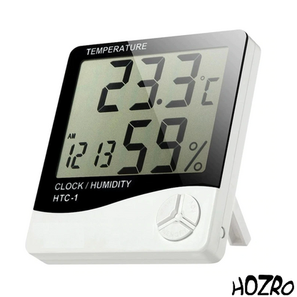 Termometru și Higrometru Digital HTC-1 HOZRO, cu Ecran LCD Mare, Funcție Ceas și Calendar, Alarmă Integrată, Afișare Temperatură și Umiditate cu Memorie MAX/MIN, Montaj pe Perete sau Birou, Ideal pentru Casă, Birou, Depozite și Camere de Bebeluşi HOZRO