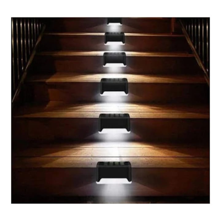 Set 4 sau 8 Lampi solare HOZRO, design modern și compact, protecție IP65 rezistentă la apă și praf, ideale pentru fațadă, gard, terasă si trepte HOZRO