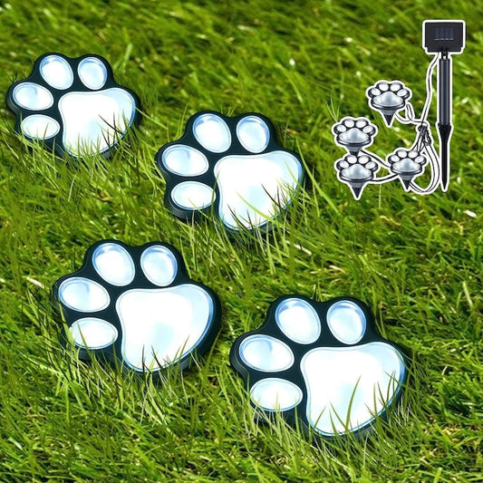 Set 4 Lămpi Solare pentru Exterior HOZRO, Design Lăbuțe Animale, Rezistente la Intemperii, Dimensiuni 9x9 cm, Lumină Albă, Autonomie Mare BESTSELLS