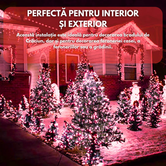 🔴 Instalație de Crăciun Liniară Hozro – 50m, Becuri Cristal, Roșu Festiv (Pe Rolă) HOZRO