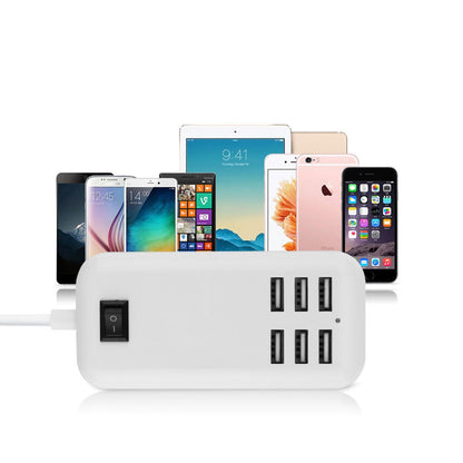 Încărcător 6 Hub USB Fast Charge HOZRO, 6 porturi, USB 5V 3A Adaptor de perete, Incarcare telefon mobil Universal, cu comutator ON/OFF HOZRO