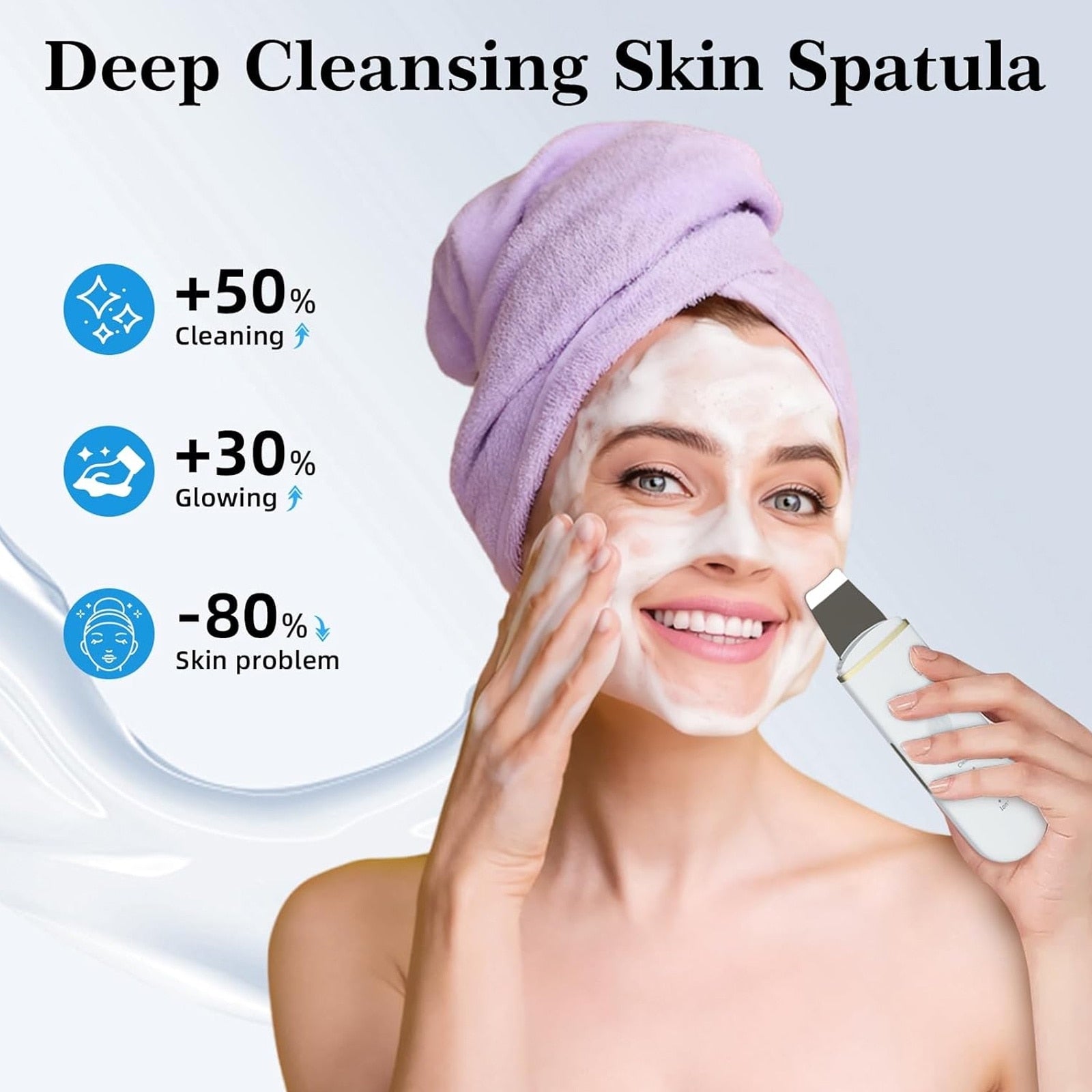 Exfoliant Hozro ultrasonic electric pentru curatarea profunda a pielii, instrument de frumusete, eliminare puncte negre, curatare pori, lifting ten, skin scrubber, peeling HOZRO