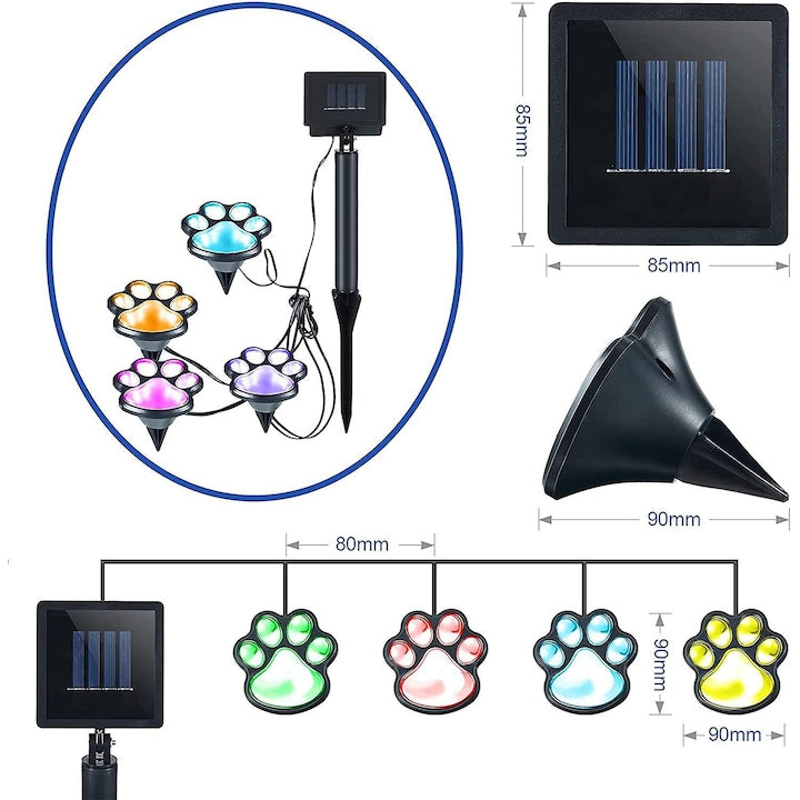 Set 4 Lămpi Solare pentru Exterior HOZRO, Design Lăbuțe Animale, Rezistente la Intemperii, Dimensiuni 9x9 cm, Lumină Albă, Autonomie Mare BESTSELLS