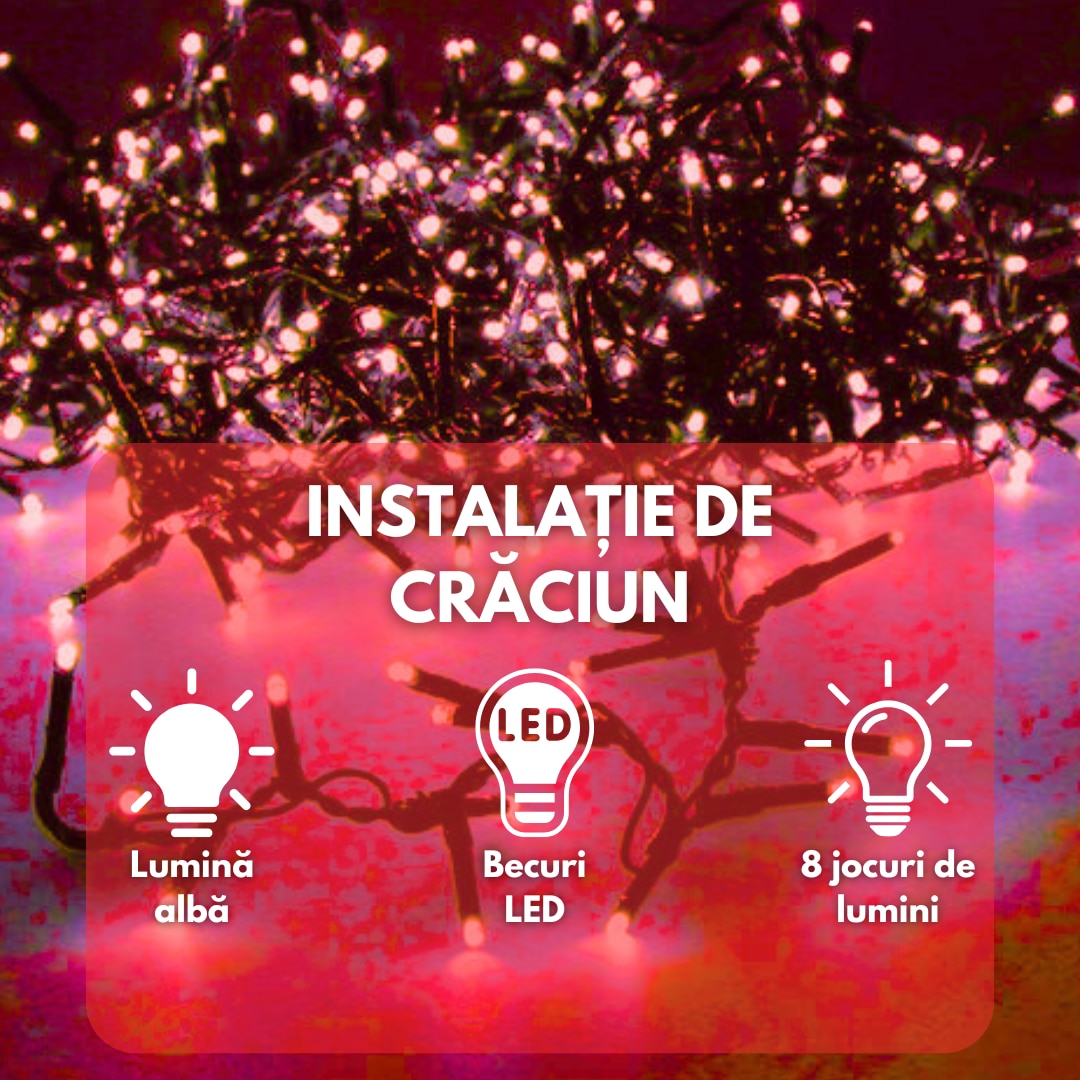 🔴 Instalație de Crăciun Liniară Hozro – 50m, Becuri Cristal, Roșu Festiv (Pe Rolă) HOZRO