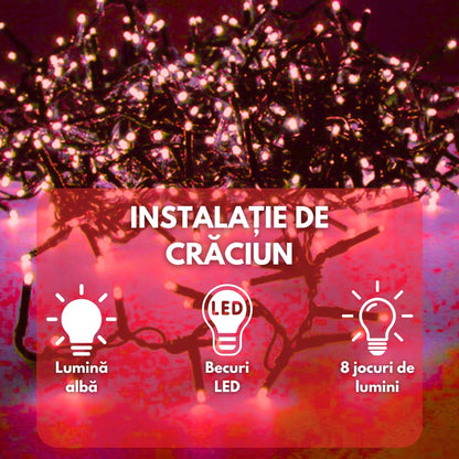 🔴 Instalație de Crăciun Liniară Hozro – 50m, Becuri Cristal, Roșu Festiv (Pe Rolă) HOZRO