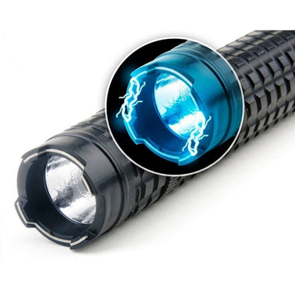 Electrosoc HOZRO Baston Metalic cu Lanterna, Metalic, Stun Gun, X 8, 10000 kW, Negru HOZRO