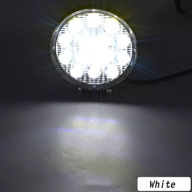 Lumină Profesională Hozro– Proiector LED auto, rotund, 42W, 14 leduri, pentru offroad, vanatoare, pescuit, utilaje,  Iluminare Puternica HOZRO
