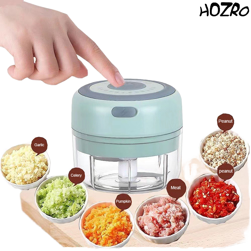 Mini Chopper Electric HOZRO, Verde, Reincarcabil prin USB, Lame din Otel Inoxidabil, Capacitate 100 ml – Tocator Multifunctional pentru Usturoi, Ceapa, Legume, Fructe si Sosuri HOZRO
