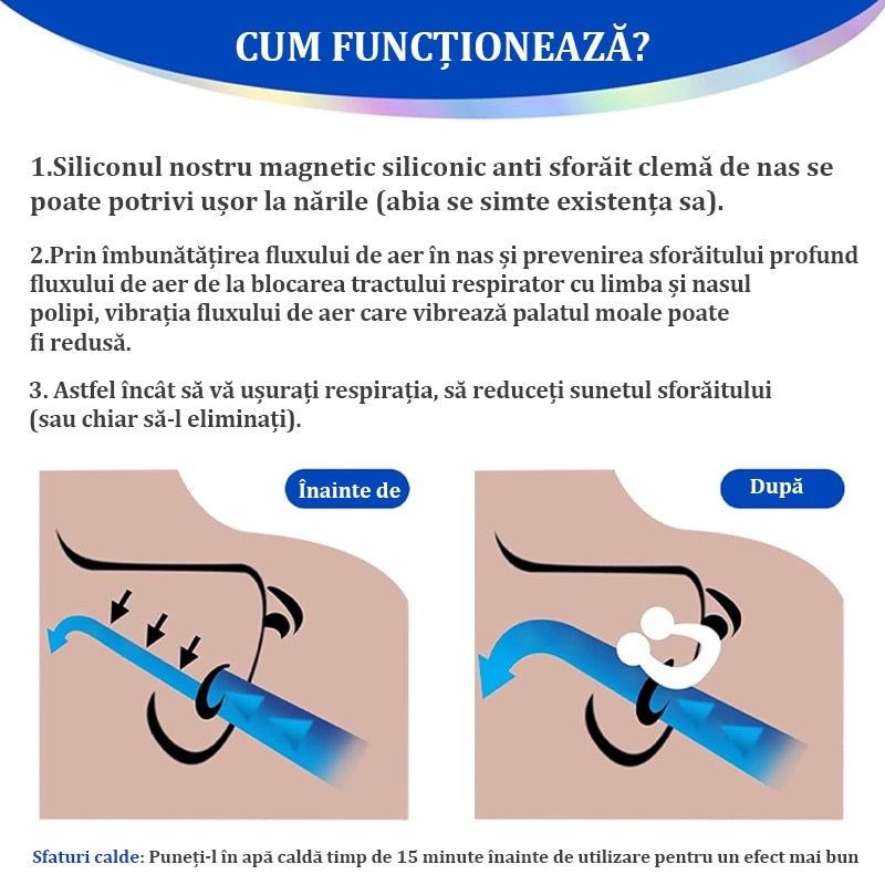 😴 Clips Magnetic Anti-Sforăit Hozro – Silicon Premium, Transparent, cu Etui Igienic Inclus HOZRO