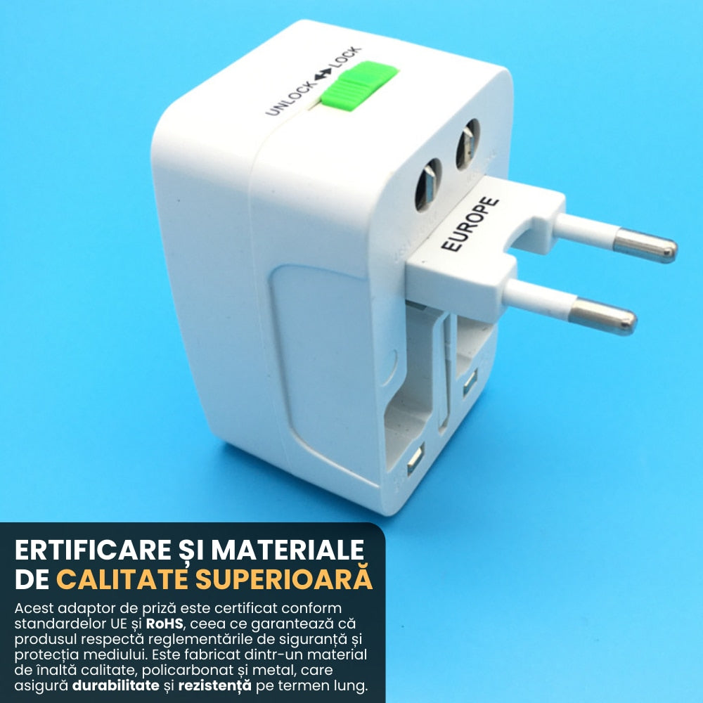 Adaptor Priză Universal Portabil Hozro | Compatibilitate Globală în Peste 150 de Țări, Protecție la Supratensiune și Indicator LED HOZRO