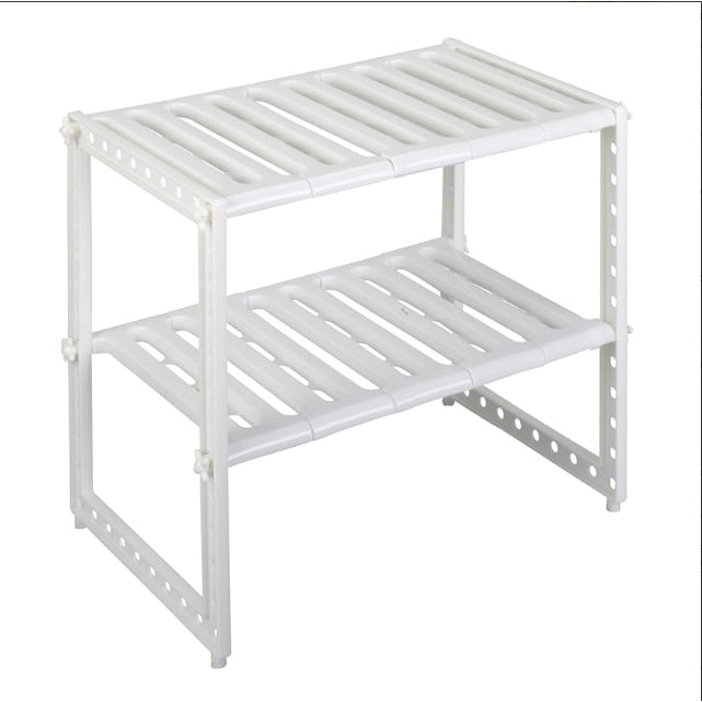 Raft Organizator HOZRO, Suport cu 2 rafturi, telescopic si multifunctional, plastic HOZRO
