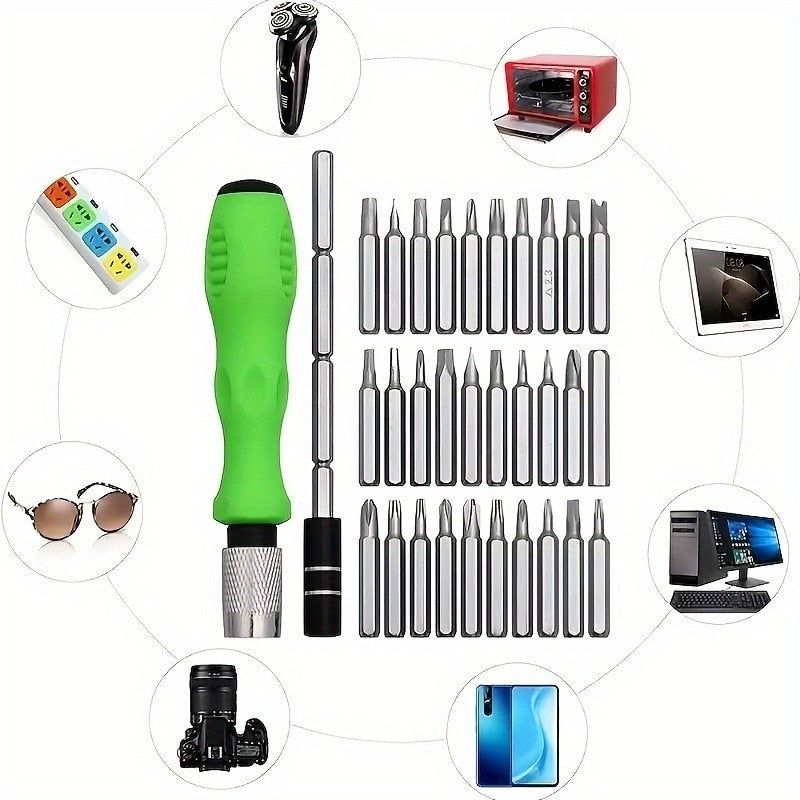 Setul șurubelnite 32-in-1 cu clichet Hozro la preț avantajos. Include 30 de biți cromați și tijă de extensie. Ideal pentru reparații telefoane și laptopuri. HOZRO