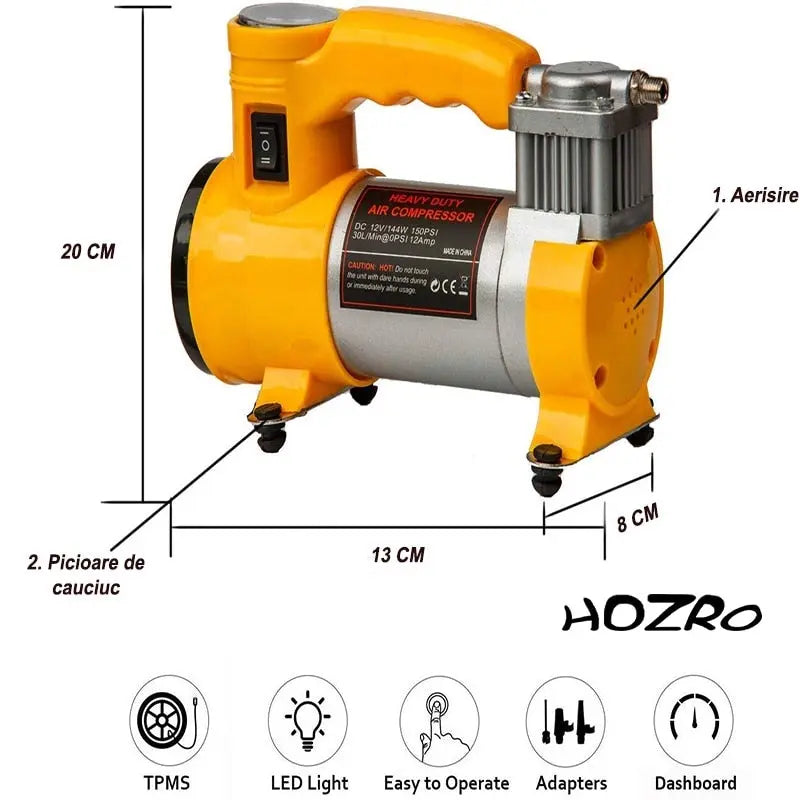 Compresor Auto HOZRO, pentru Masini mici si mari, cu multiple accesorii de umflat 12 V, 35 L/Min, 15 HOZRO