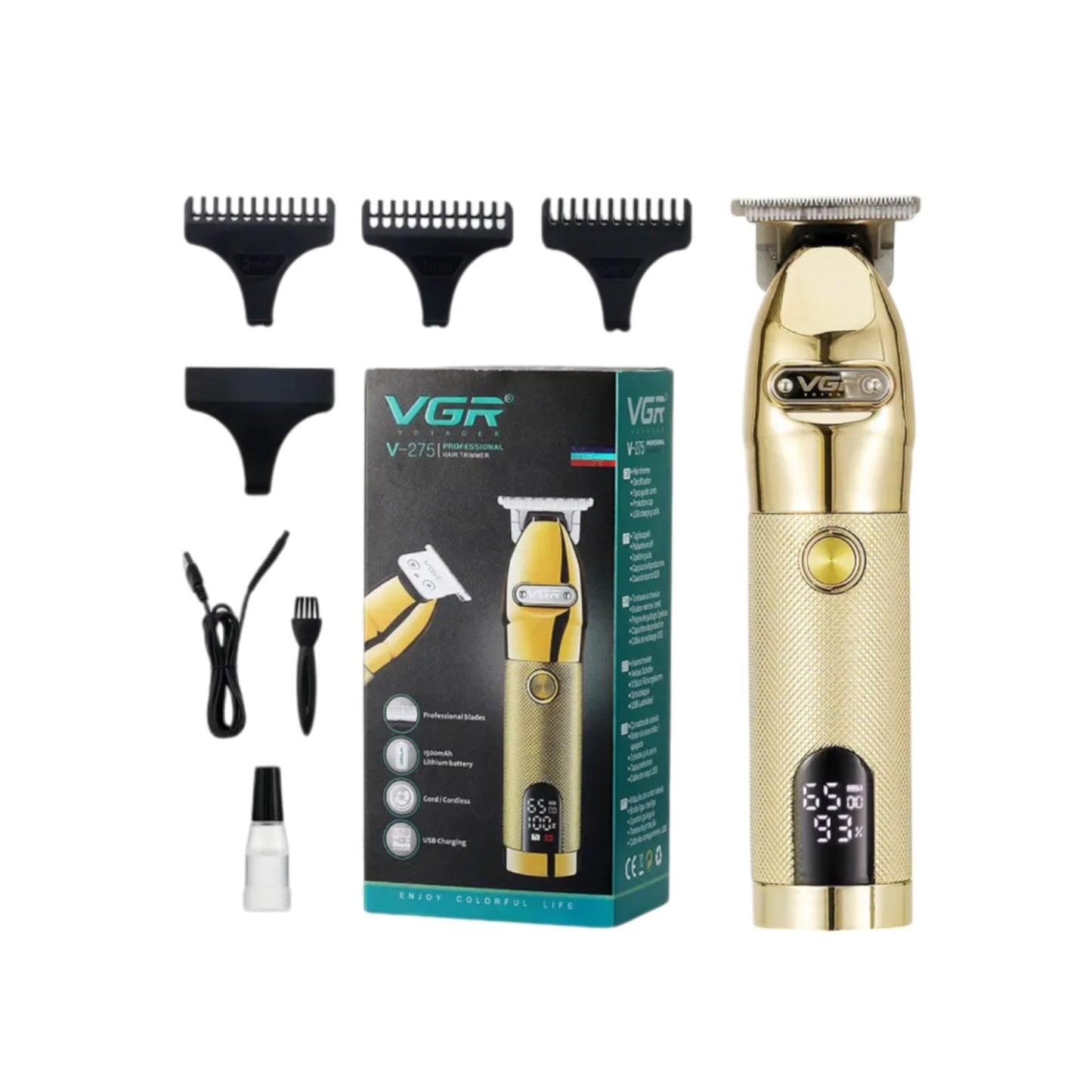 Masina de tuns si ras Hozro, VGR V-275, afisaj digital, LCD, lame inox, durata operare 180 min, HJS-07, 3 piepteni ajustare lungime, precizie inalta, Auriu BESTSELLS