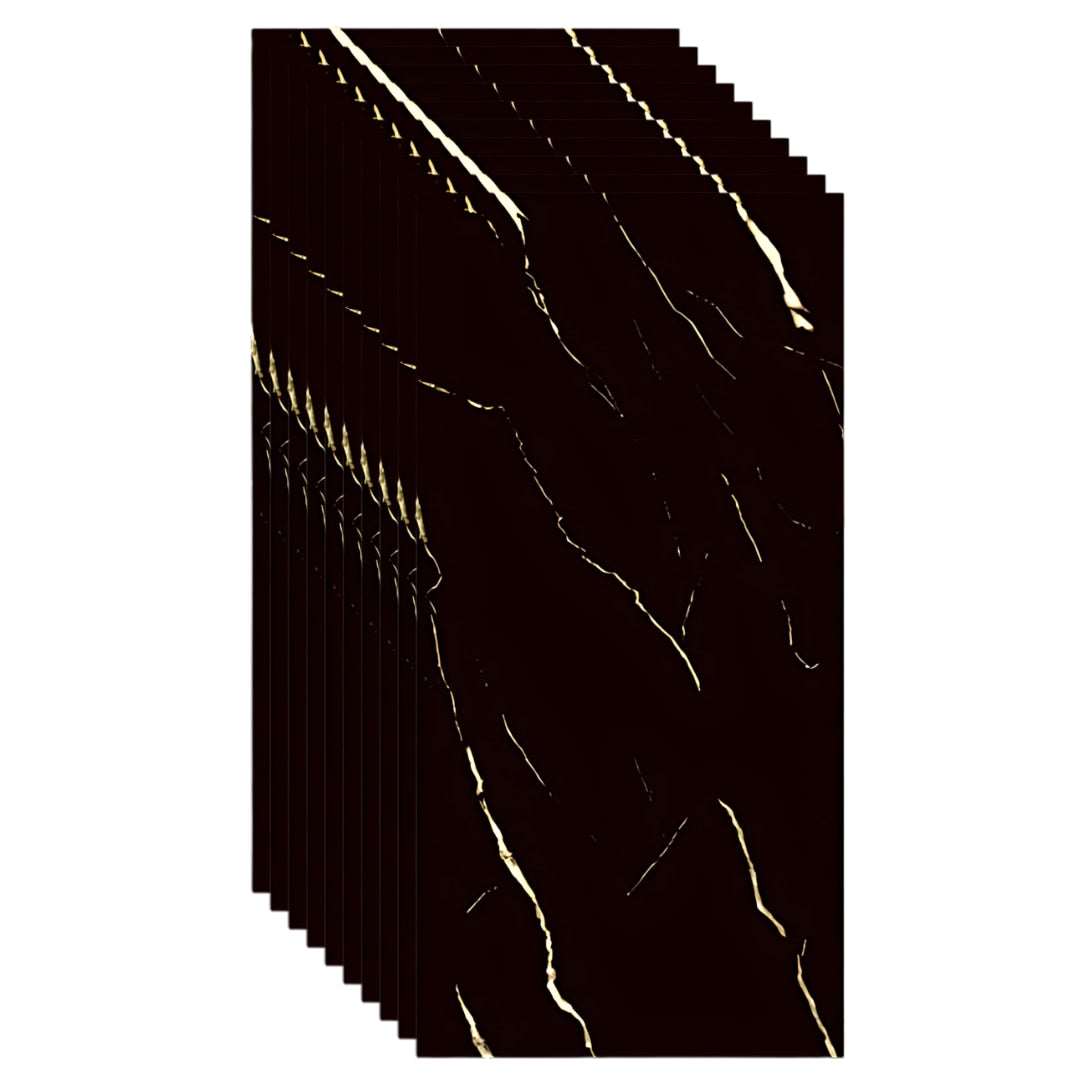 Set placi Hozro, Tapet imitatie Marmura decorativa, autoadezive, grosime 2mm, dimensiuni 30x60cm, P8809, Marmura Midnight Black HOZRO