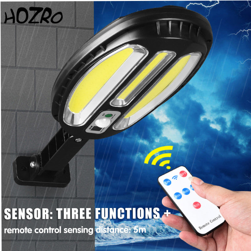 Lampa Solara HOZRO, Model HB-8288A, cu LED-uri Puternice, Senzor de Miscare si Lumina Automata, Impermeabila, Economie de Energie, Ideala pentru Exterior – Curte, Gradina, Garaj sau Terasa HOZRO
