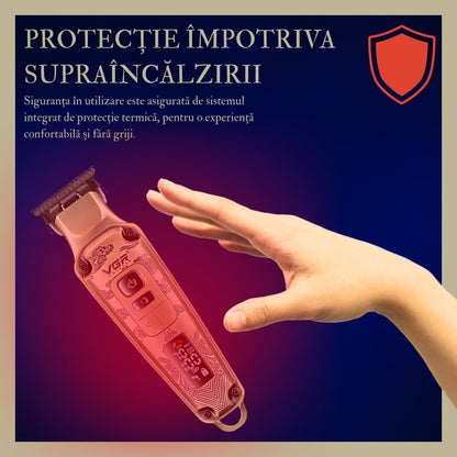 Aparat de tuns HOZRO VGR V901, profesional, cu 4 capete distantiere, functie de auto-testare, lame din ceramica, acumulator 1600 mAh lithium ion, incarcare USB, 5500-7000 RPM, display LED BESTSELLS
