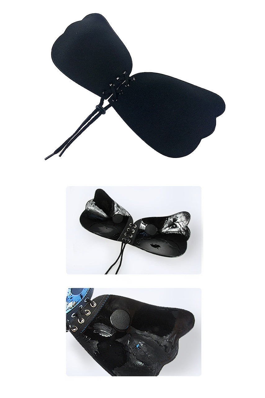 Sutien Push-Up Autoadeziv cu Șnur „NU BRA” Hozro– Negru, Cupa 75D HOZRO