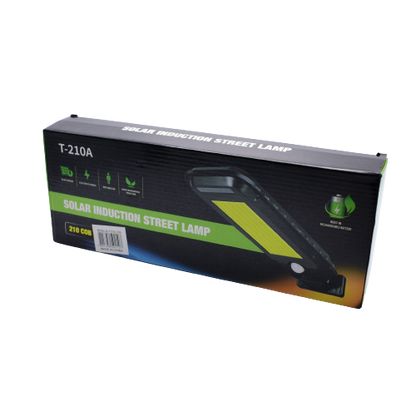 Lampă stradala solara BL-210A-COB HOZRO, senzor de miscare, rezistenta la apa, Negru, buton ON/OFF, telecomanda inclusa, cu Senzor de Mișcare – Montare pe Perete, Iluminat Exterior Puternic și Eficient HOZRO