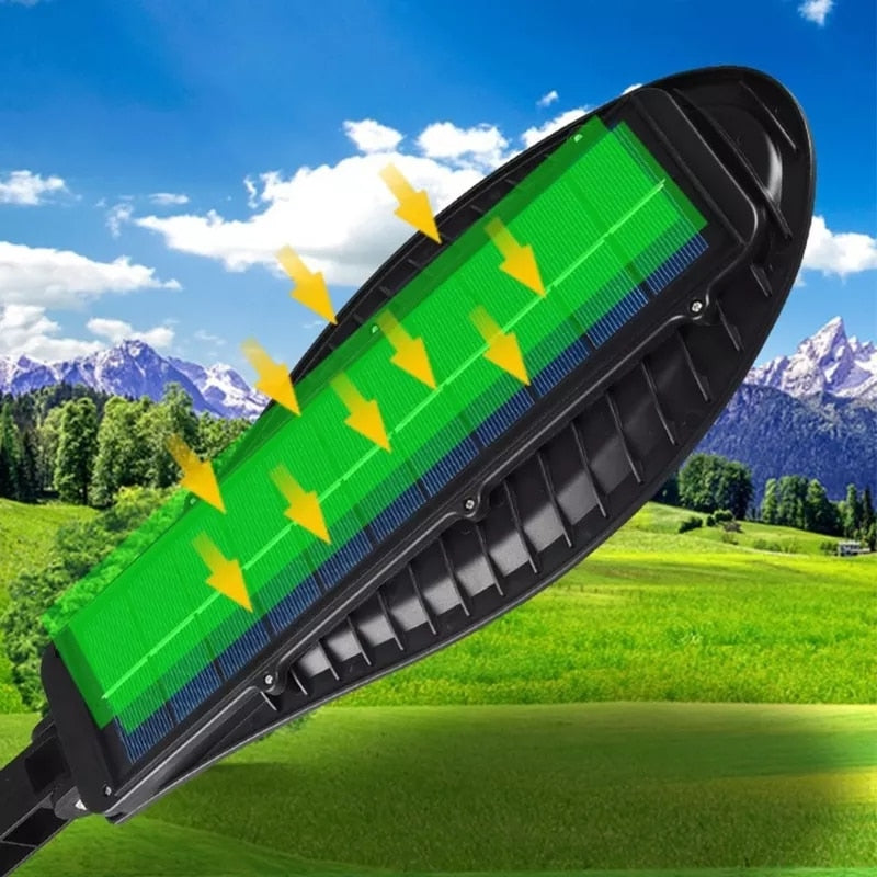 Lampa Solară Stradală de Exterior cu Telecomandă HOZRO, Model W788, SMD, Lumina Alb Rece, 3 Moduri, Senzori de Mișcare, Iluminare Continuă, Rezistență la Apă IP65, Unghi 120° HOZRO