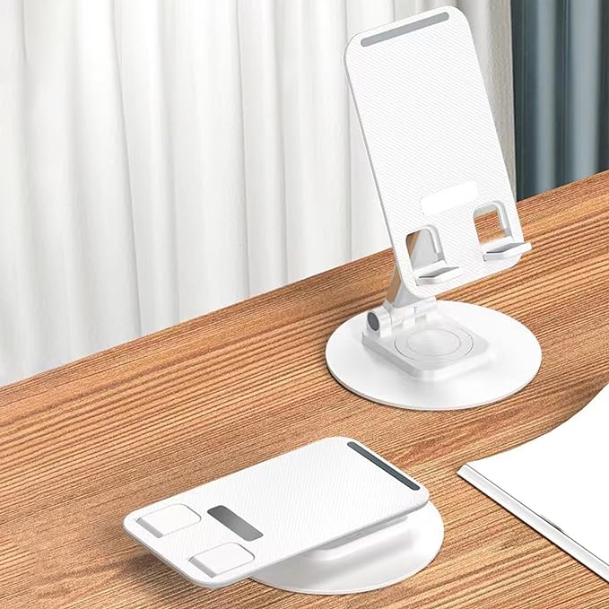 Suport de Birou pentru Telefon HOZRO – Rotire 360°, Reglabil și Pliabil, Alb HOZRO